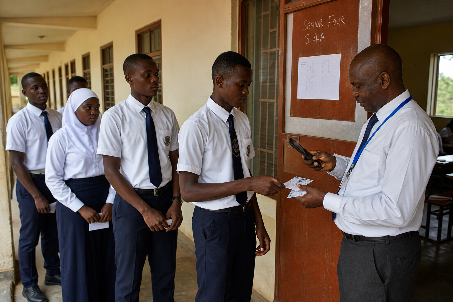 Invigilator checking exam permits